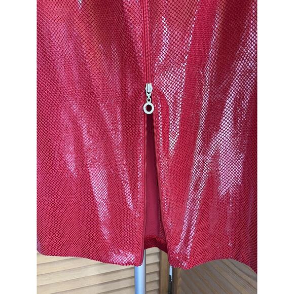 Vintage Caché Red ZIP Front Sexy mini DRESS Python Snake Feel M - Picture 6 of 10